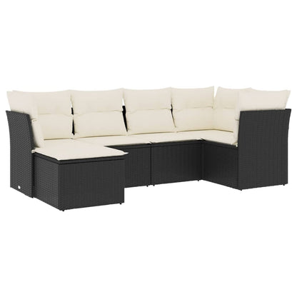Set Divano da Giardino 6 pz con Cuscini Nero in Polyrattan | homemem39