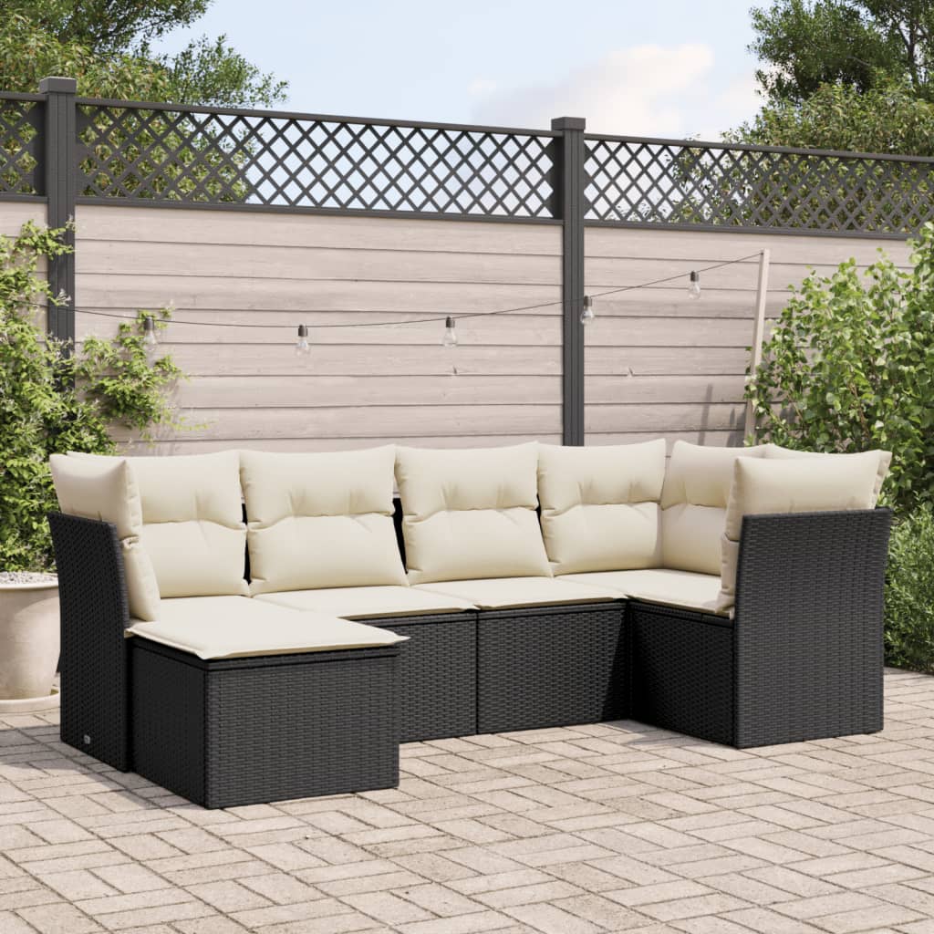 Set Divano da Giardino 6 pz con Cuscini Nero in Polyrattan | homemem39