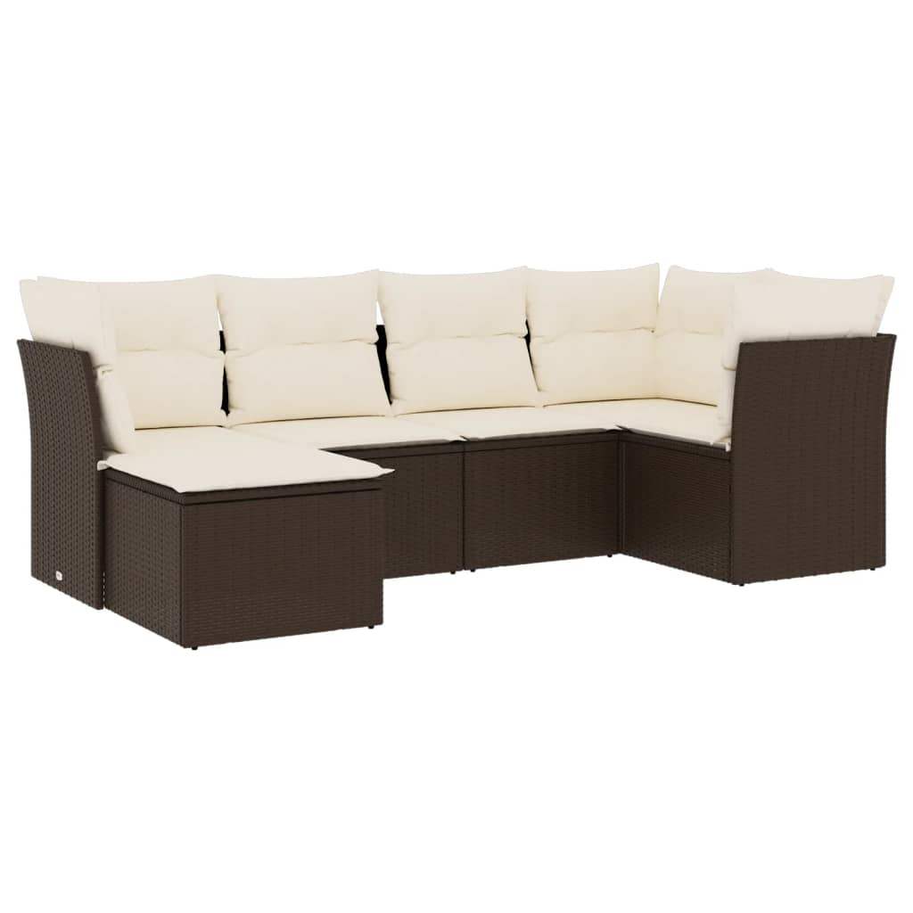 Set Divano da Giardino 6 pz con Cuscini Marrone in Polyrattan - homemem39