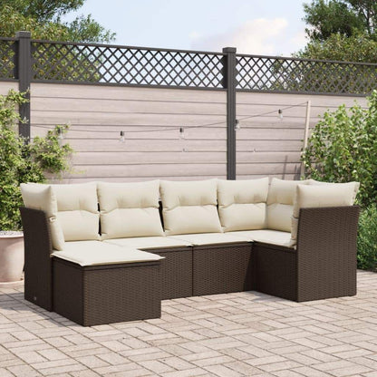 Set Divano da Giardino 6 pz con Cuscini Marrone in Polyrattan - homemem39