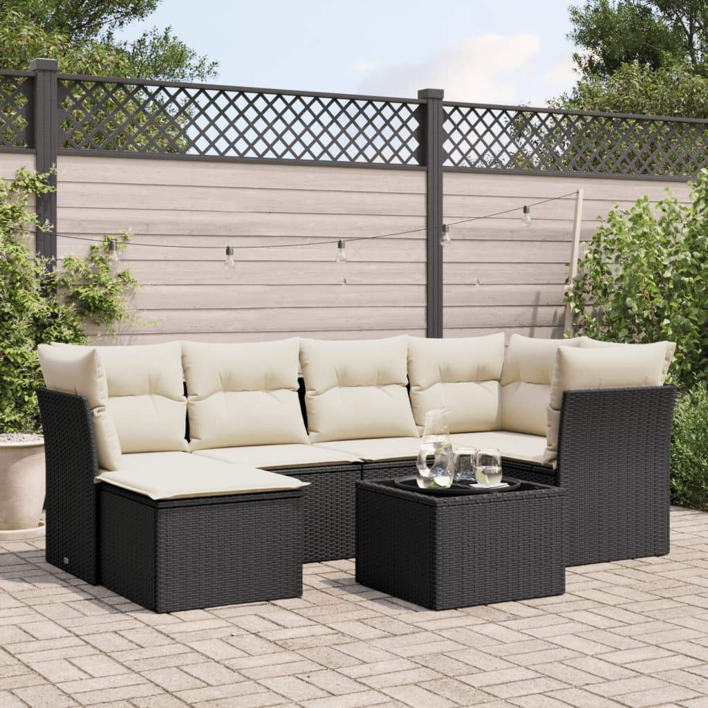 Set Divani da Giardino con Cuscini 7pz Nero Polyrattan - homemem39