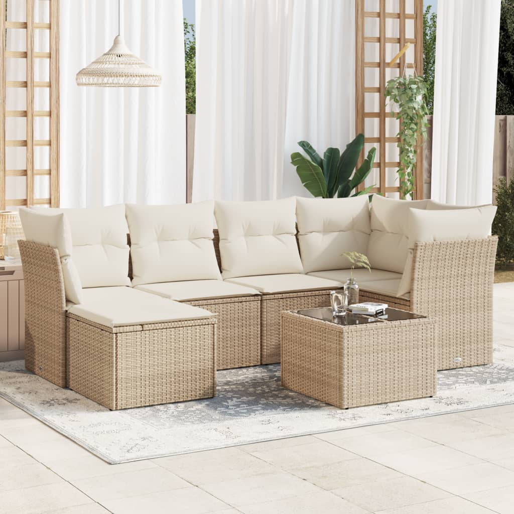 Set Divani da Giardino 7 pz con Cuscini Beige in Polyrattan | homemem39