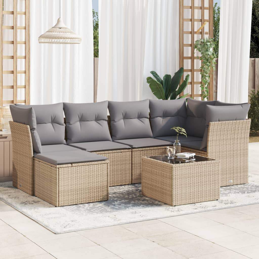 Set Divani da Giardino 7 pz con Cuscini Beige in Polyrattan - homemem39