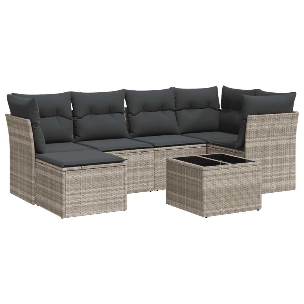 Set Divani da Giardino 7pz con Cuscini Grigio Chiaro Polyrattan