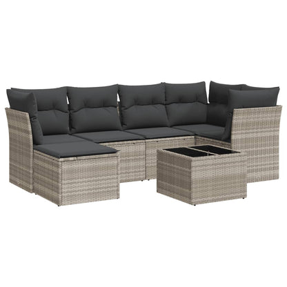 Set Divani da Giardino 7pz con Cuscini Grigio Chiaro Polyrattan