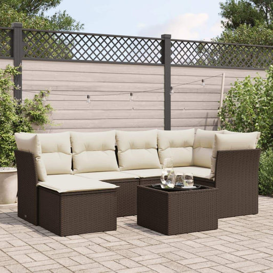 Set Divani da Giardino 7 pz con Cuscini Marrone in Polyrattan - homemem39