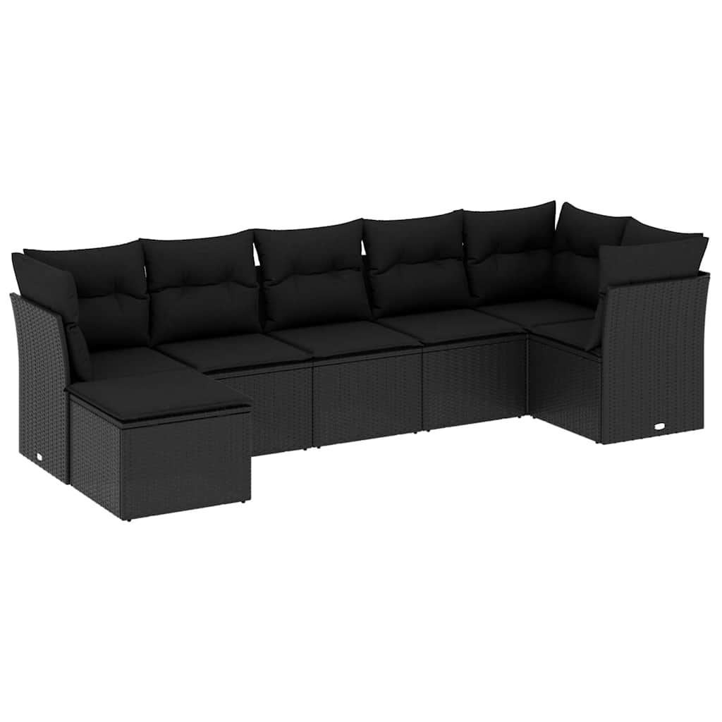 Set Divani da Giardino con Cuscini 7pz Nero Polyrattan | homemem39