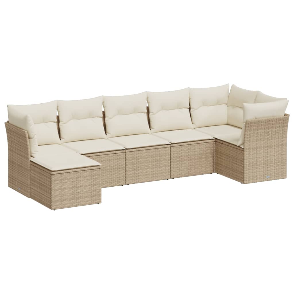Set Divani da Giardino 7 pz con Cuscini Beige in Polyrattan | homemem39