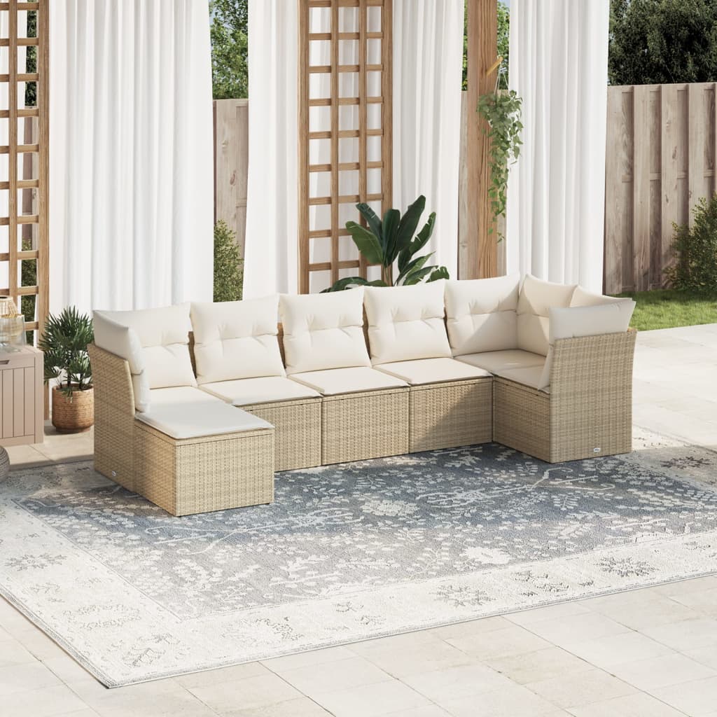 Set Divani da Giardino 7 pz con Cuscini Beige in Polyrattan | homemem39