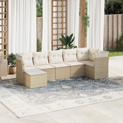 Set Divani da Giardino 7 pz con Cuscini Beige in Polyrattan | homemem39
