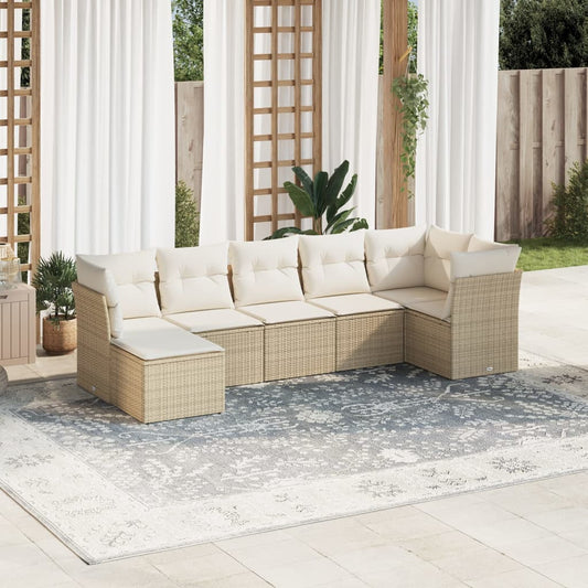 Set Divani da Giardino 7 pz con Cuscini Beige in Polyrattan | homemem39