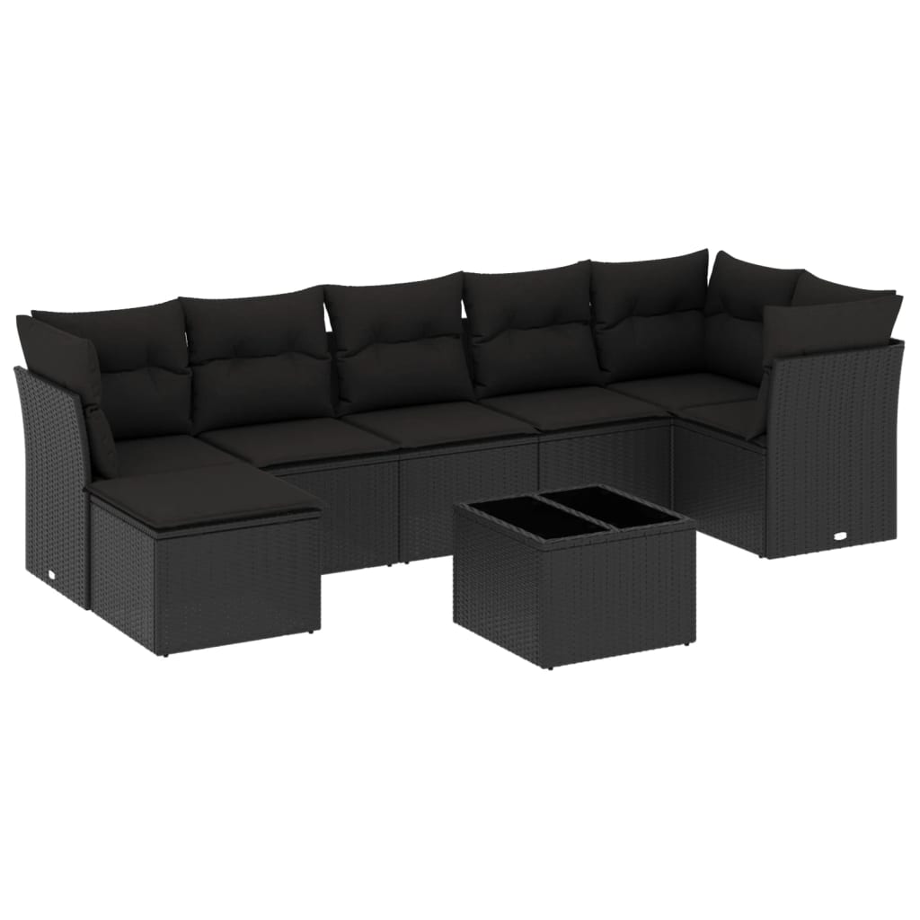 Set Divani da Giardino con Cuscini 8 pz Nero in Polyrattan | homemem39