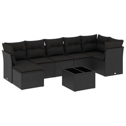 Set Divani da Giardino con Cuscini 8 pz Nero in Polyrattan | homemem39