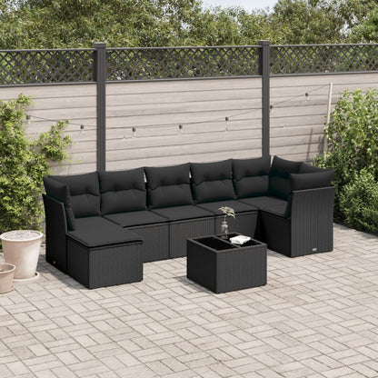 Set Divani da Giardino con Cuscini 8 pz Nero in Polyrattan
