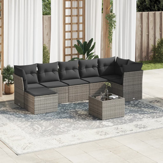 Set Divano da Giardino 8 pz con Cuscini Grigio in Polyrattan
