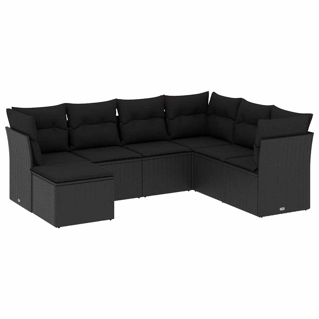 Set Divani da Giardino con Cuscini 7pz Nero Polyrattan | homemem39