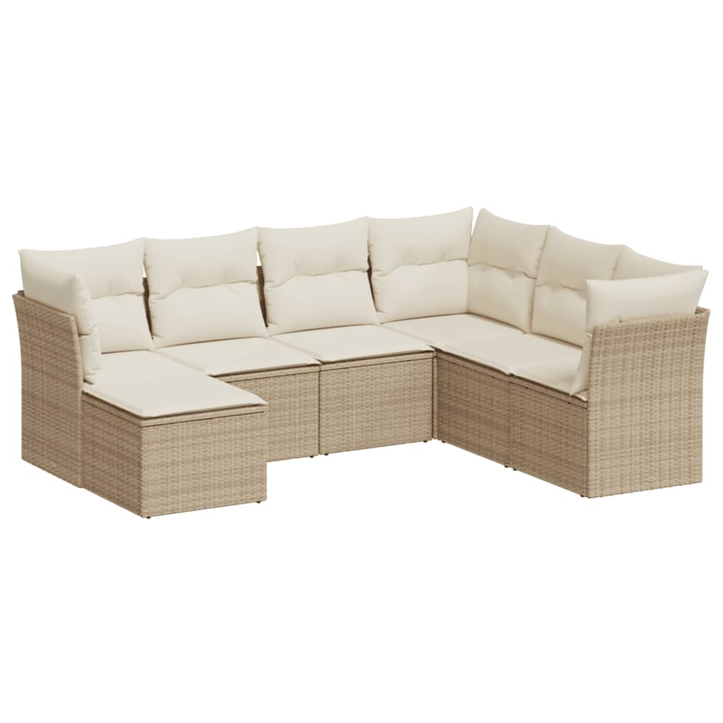 Set Divani da Giardino 7 pz con Cuscini Beige in Polyrattan | homemem39