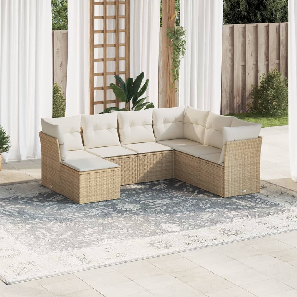 Set Divani da Giardino 7 pz con Cuscini Beige in Polyrattan | homemem39