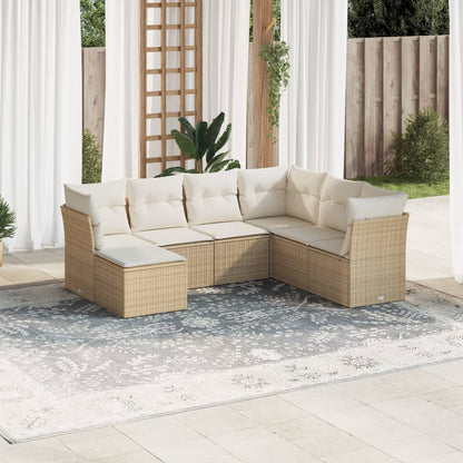 Set Divani da Giardino 7 pz con Cuscini Beige in Polyrattan | homemem39