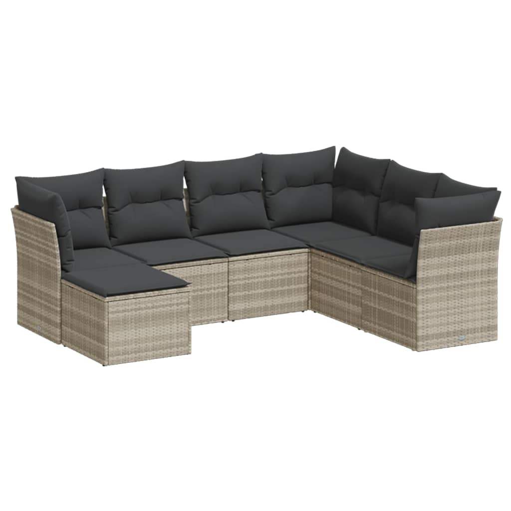 Set Divani da Giardino 7pz con Cuscini Grigio Chiaro Polyrattan - homemem39