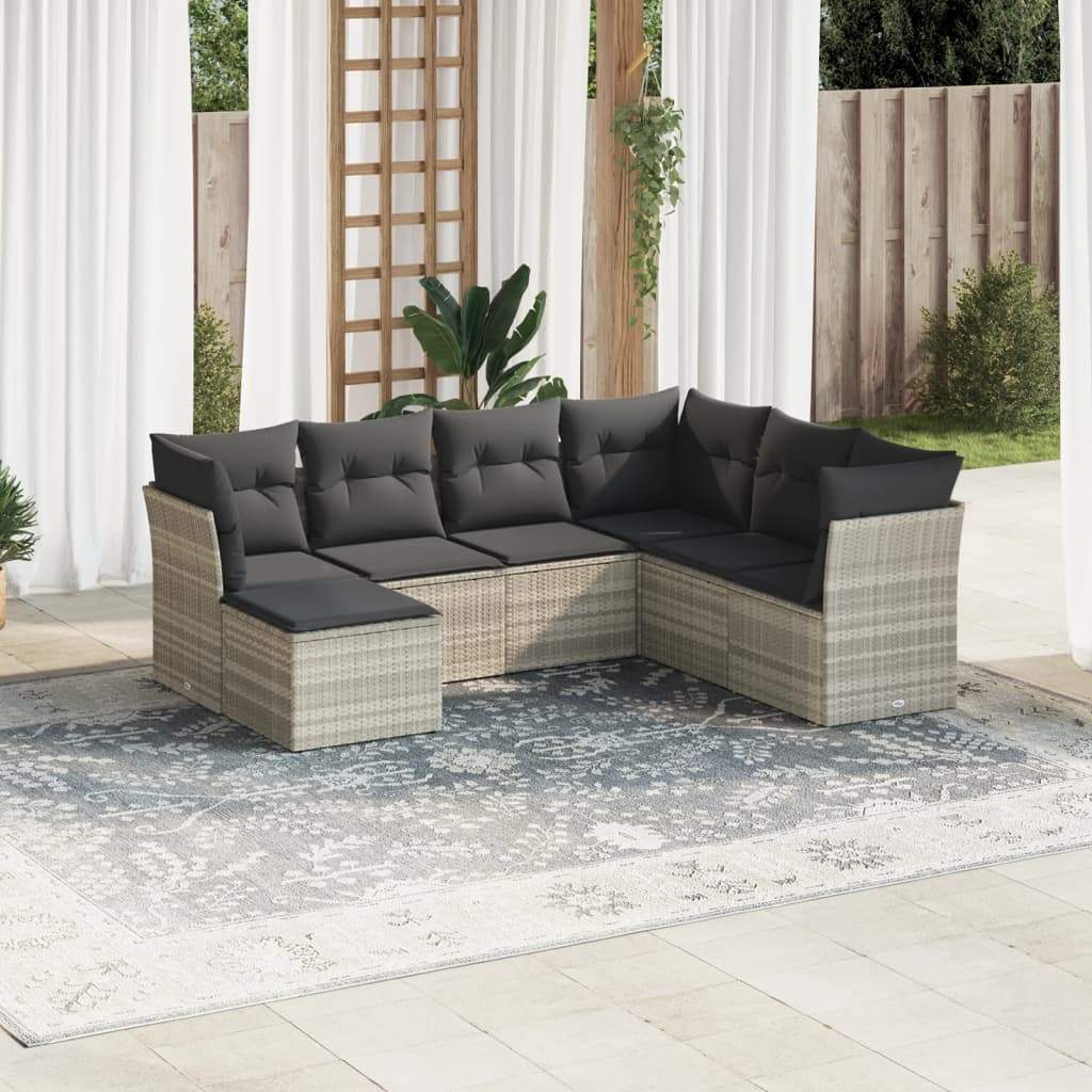 Set Divani da Giardino 7pz con Cuscini Grigio Chiaro Polyrattan - homemem39