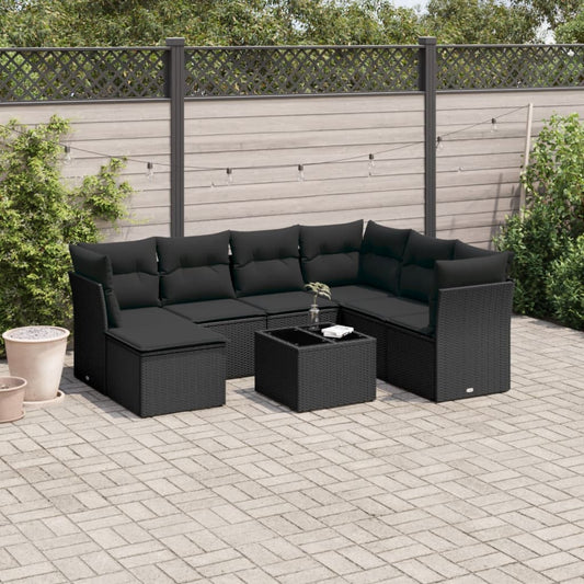 Set Divani da Giardino con Cuscini 8 pz Nero in Polyrattan | homemem39