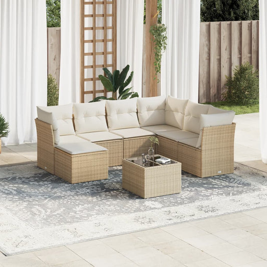 Set Divano da Giardino 8 pz con Cuscini Beige in Polyrattan | homemem39