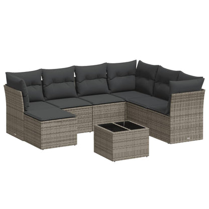 Set Divano da Giardino 8 pz con Cuscini Grigio in Polyrattan