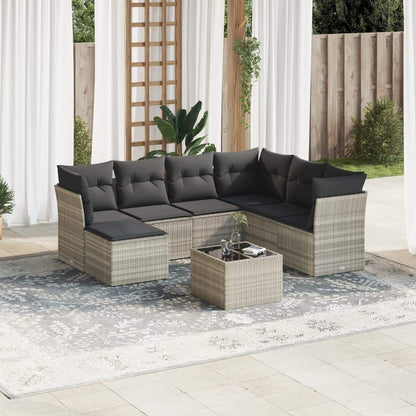 Set Divano da Giardino 8pz con Cuscini Grigio Chiaro Polyrattan - homemem39