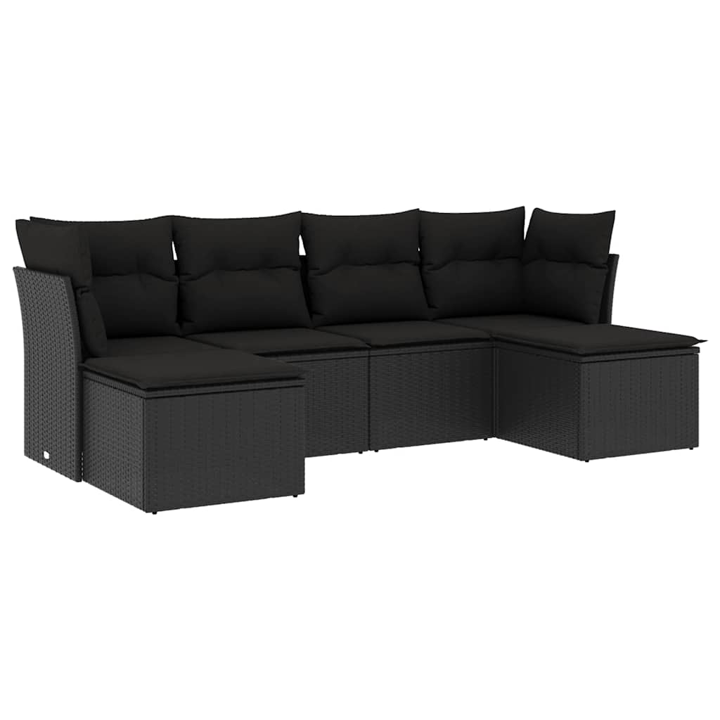 Set Divano da Giardino 6 pz con Cuscini Nero in Polyrattan | homemem39
