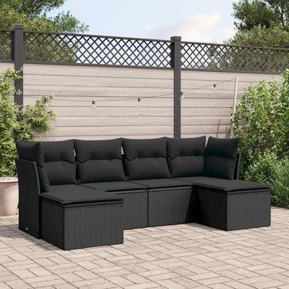 Set Divano da Giardino 6 pz con Cuscini Nero in Polyrattan | homemem39