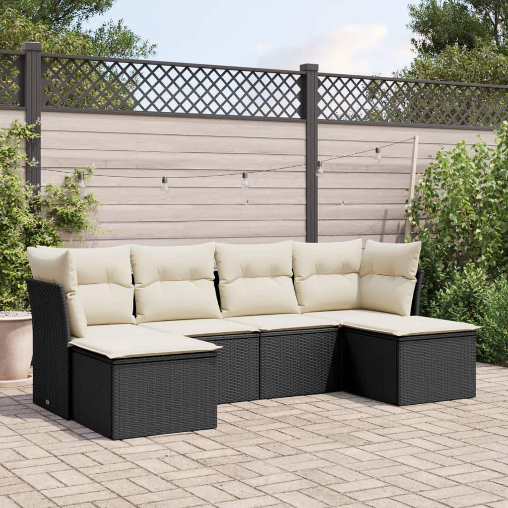 Set Divano da Giardino 6 pz con Cuscini Nero in Polyrattan - homemem39