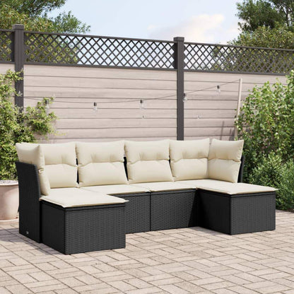 Set Divano da Giardino 6 pz con Cuscini Nero in Polyrattan - homemem39