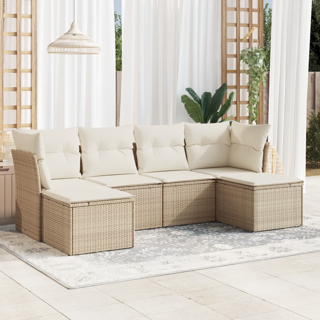 Set Divano da Giardino 6 pz con Cuscini Beige in Polyrattan