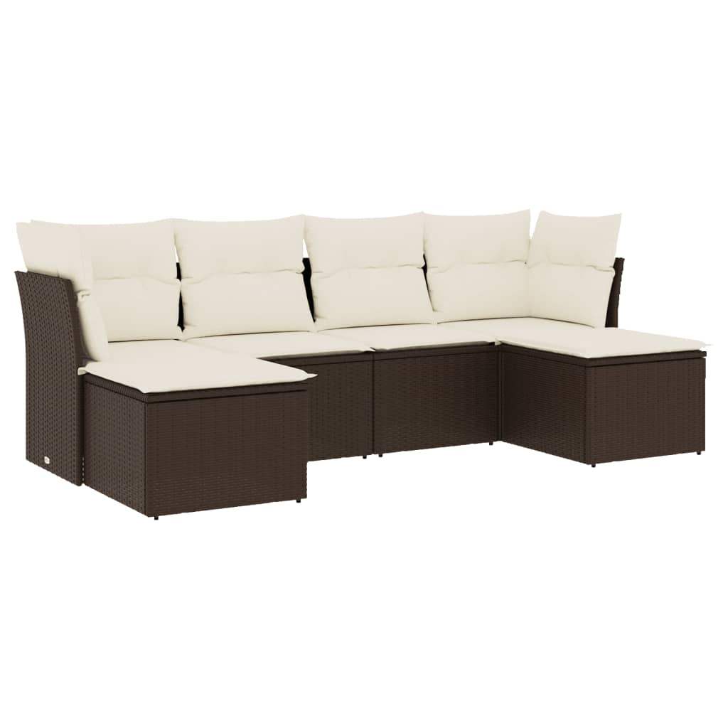 Set Divano da Giardino 6 pz con Cuscini Marrone in Polyrattan - homemem39