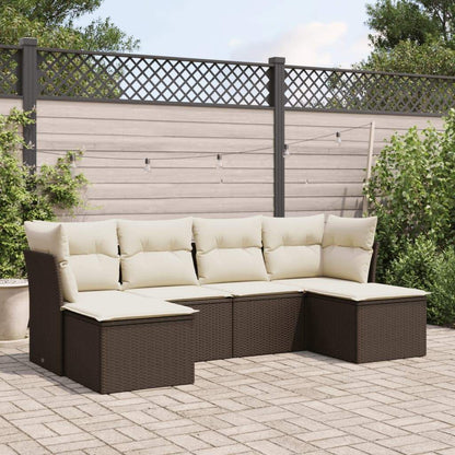 Set Divano da Giardino 6 pz con Cuscini Marrone in Polyrattan - homemem39