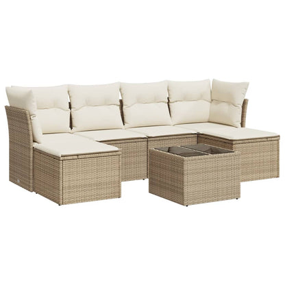 Set Divani da Giardino 7 pz con Cuscini Beige in Polyrattan | homemem39