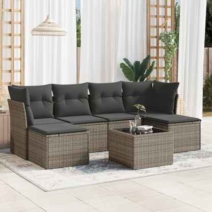 Set Divani da Giardino 7 pz con Cuscini Grigio in Polyrattan