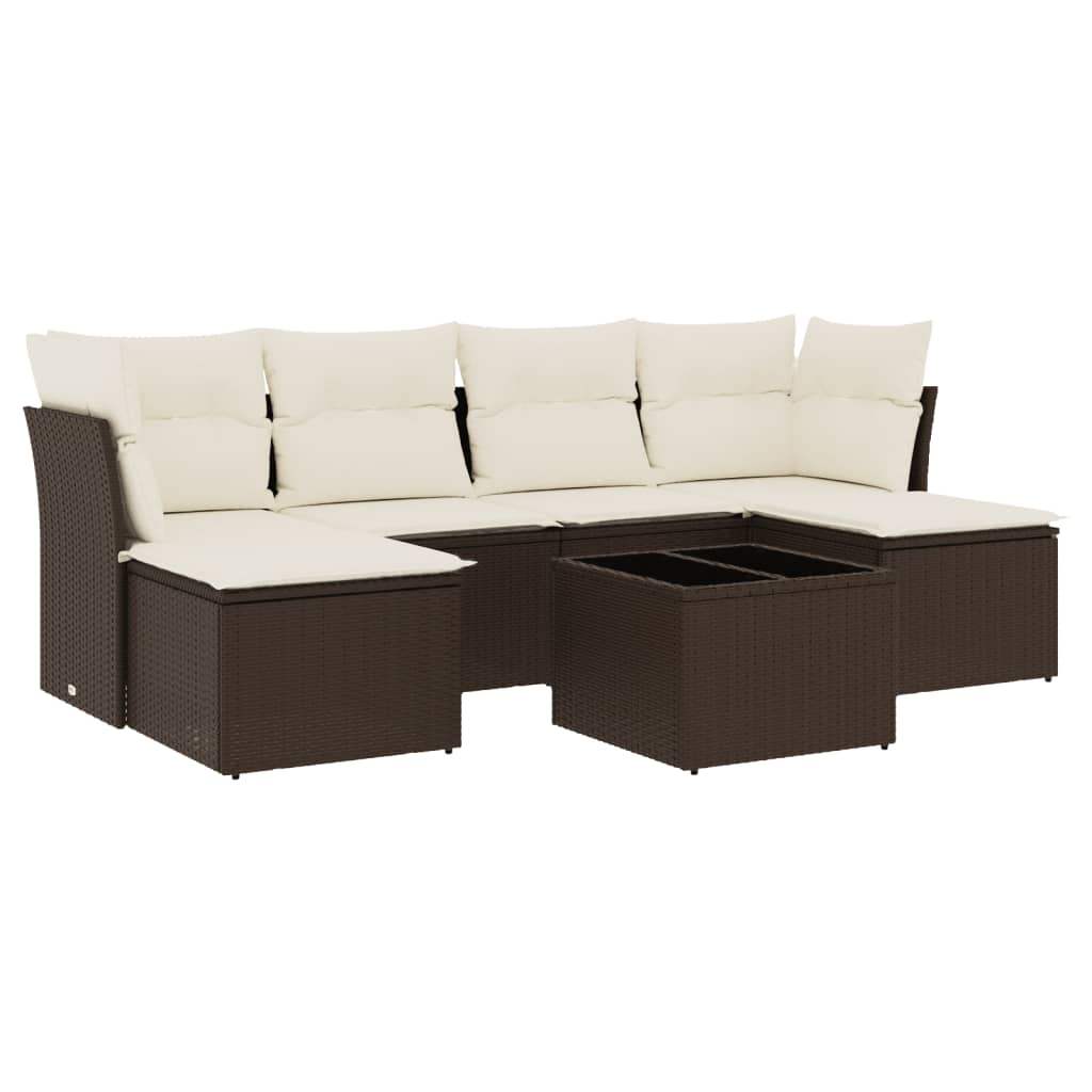 Set Divani da Giardino 7 pz con Cuscini Marrone in Polyrattan - homemem39