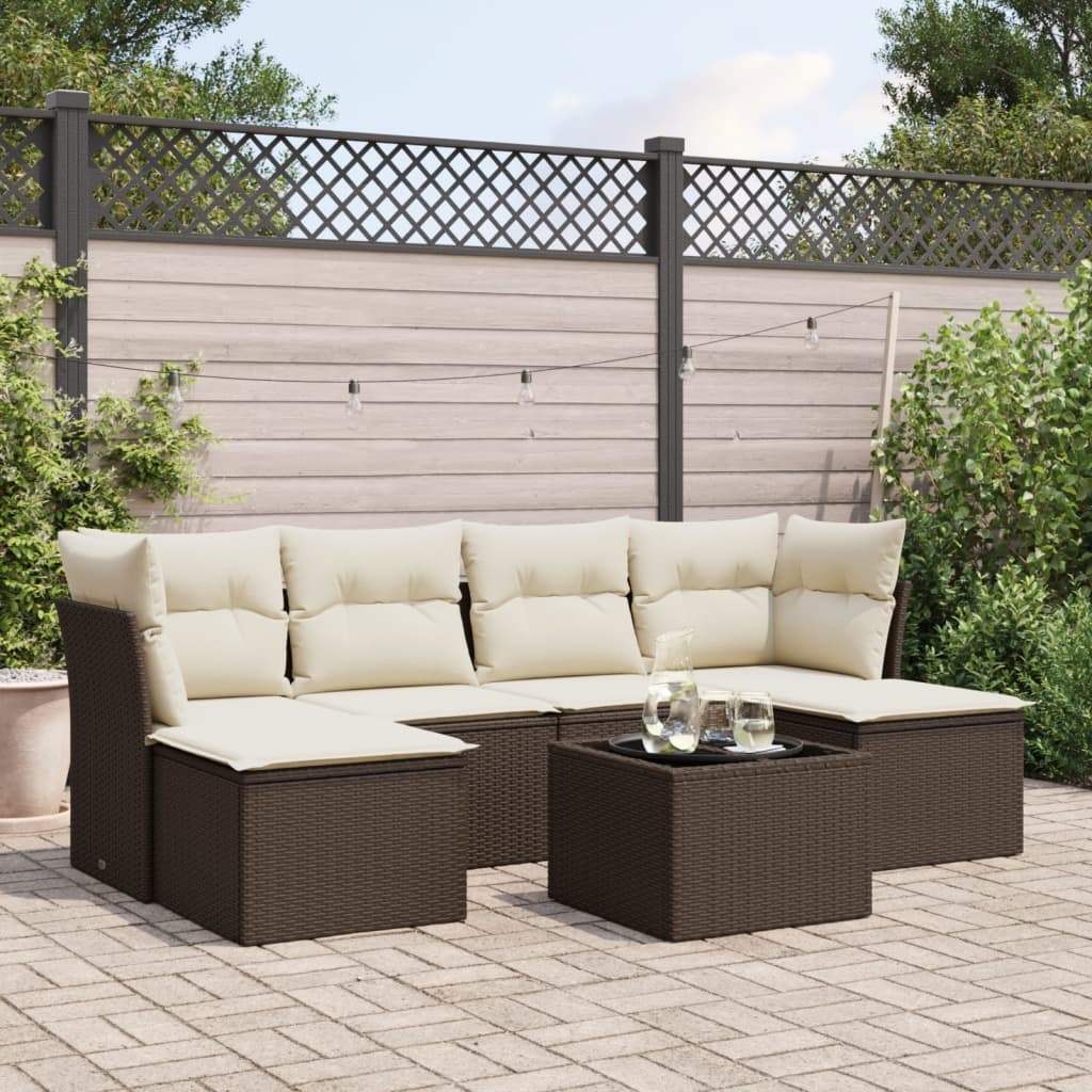 Set Divani da Giardino 7 pz con Cuscini Marrone in Polyrattan - homemem39