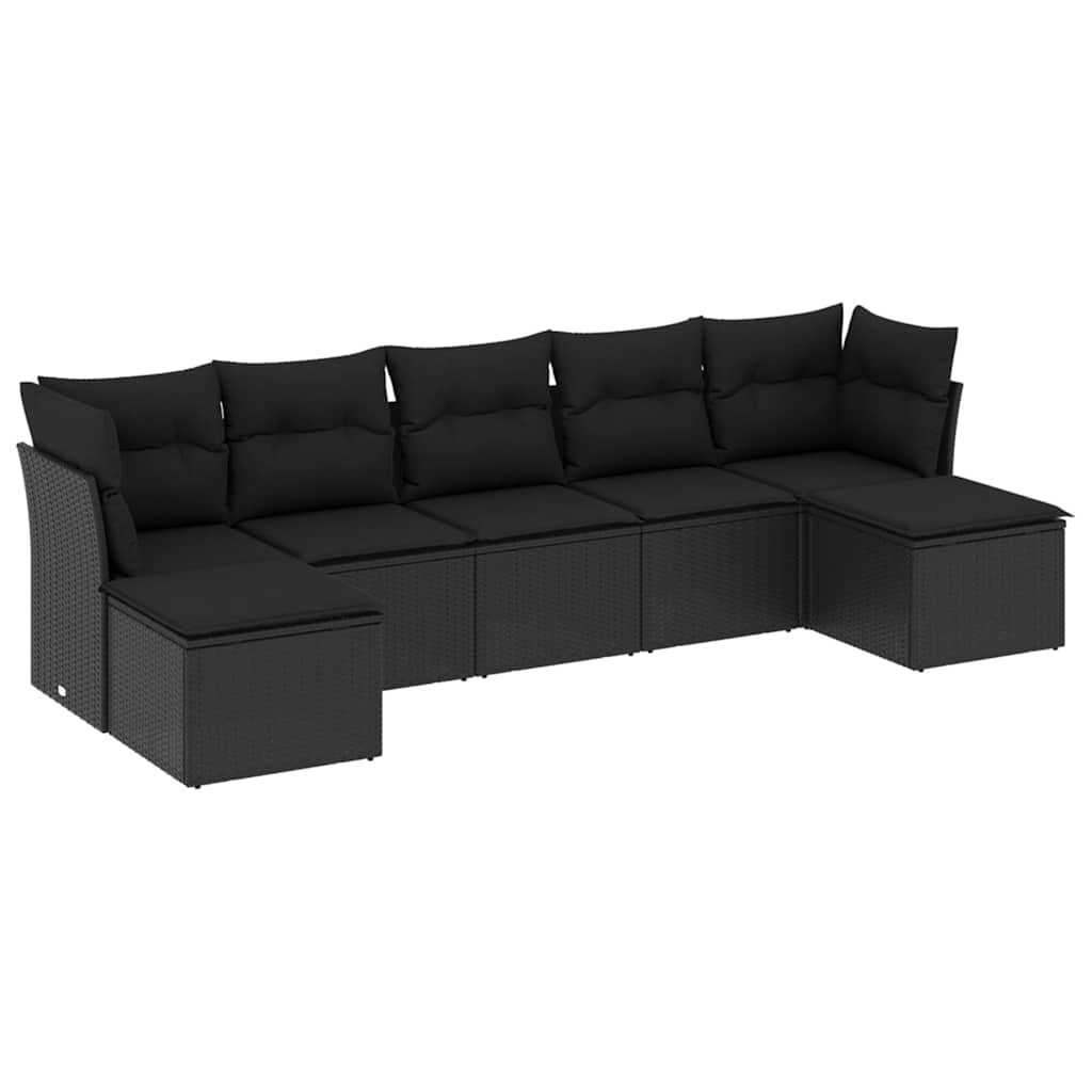Set Divani da Giardino con Cuscini 7pz Nero Polyrattan | homemem39