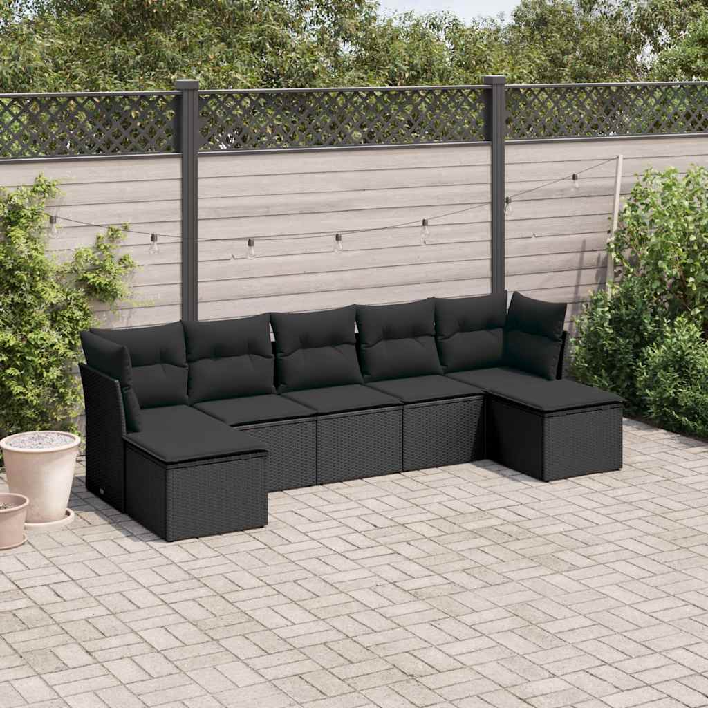 Set Divani da Giardino con Cuscini 7pz Nero Polyrattan | homemem39