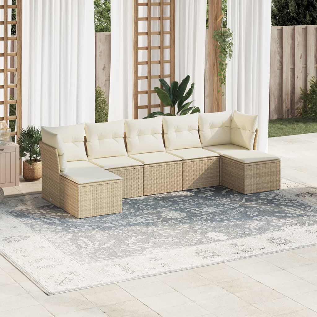 Set Divani da Giardino 7 pz con Cuscini Beige in Polyrattan | homemem39