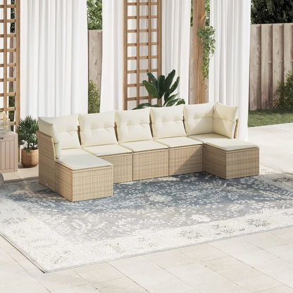 Set Divani da Giardino 7 pz con Cuscini Beige in Polyrattan | homemem39