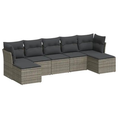 Set Divani da Giardino 7 pz con Cuscini Grigio in Polyrattan - homemem39