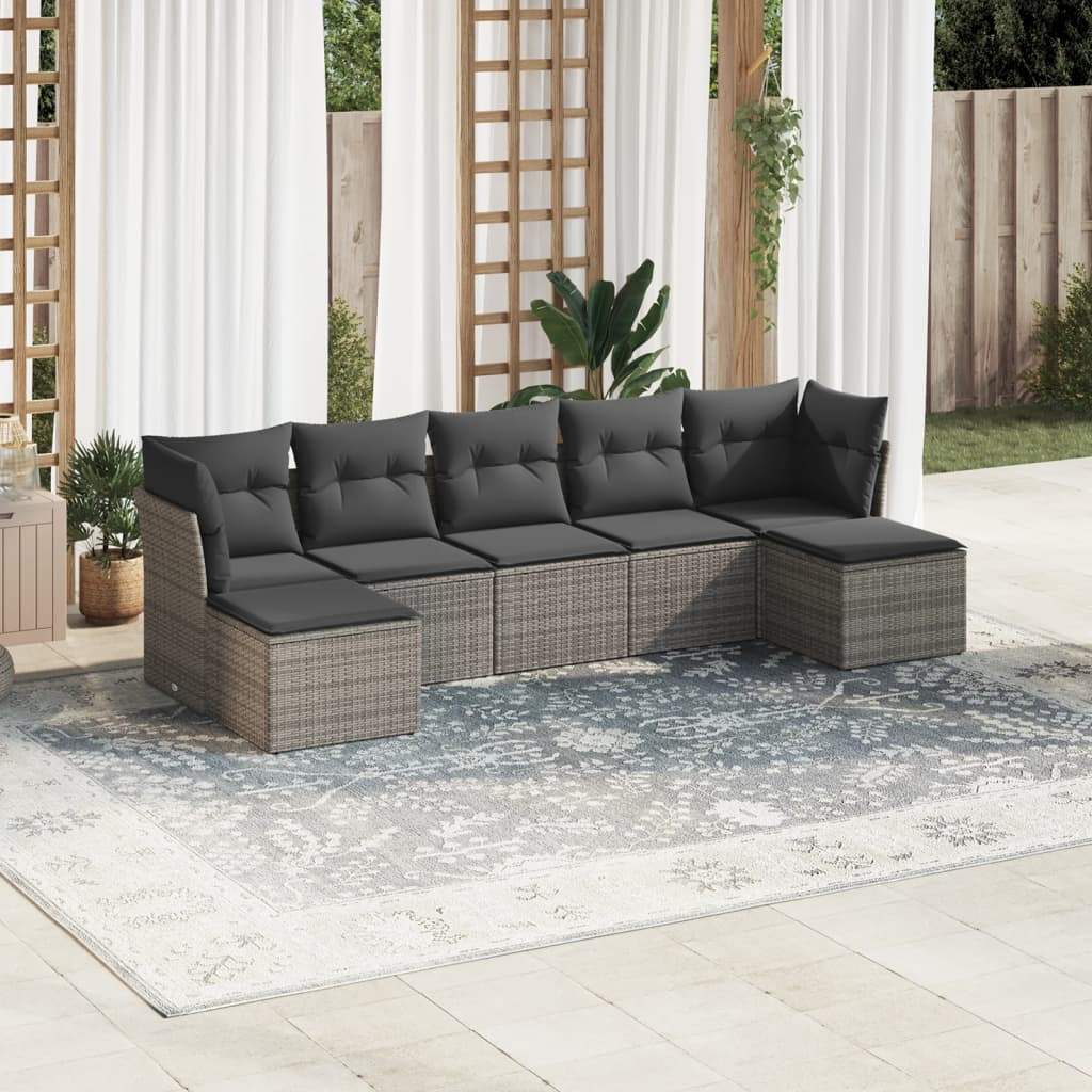 Set Divani da Giardino 7 pz con Cuscini Grigio in Polyrattan - homemem39