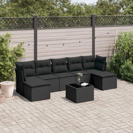 Set Divani da Giardino con Cuscini 8 pz Nero in Polyrattan - homemem39