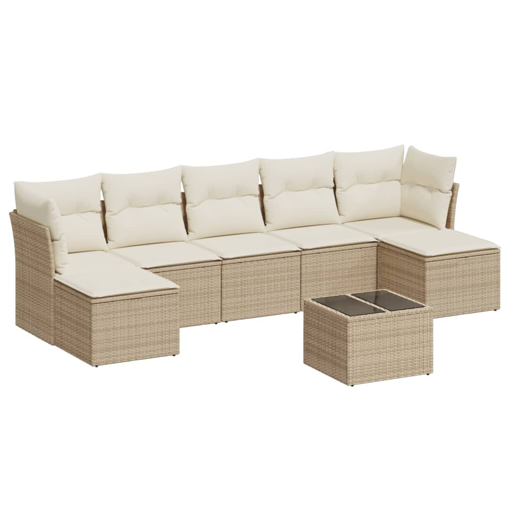 Set Divano da Giardino 8 pz con Cuscini Beige in Polyrattan | homemem39