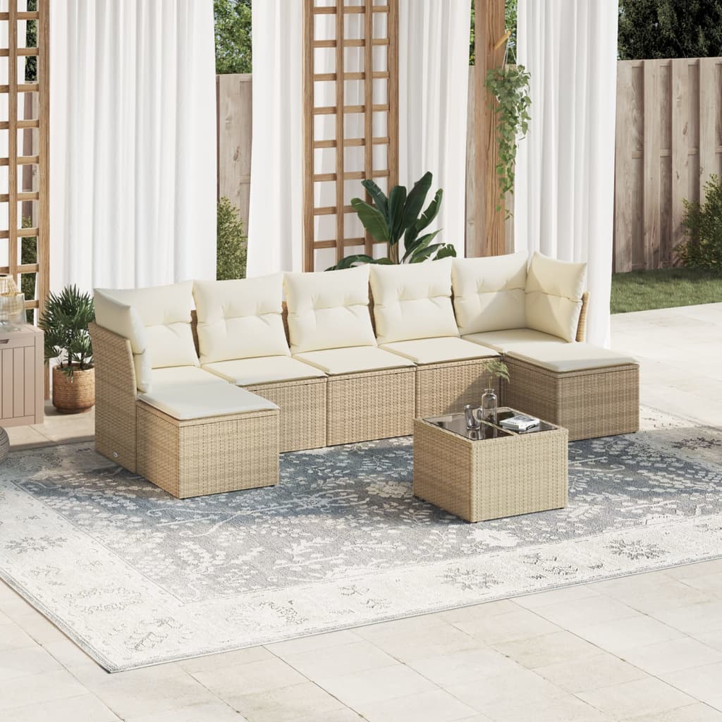 Set Divano da Giardino 8 pz con Cuscini Beige in Polyrattan | homemem39