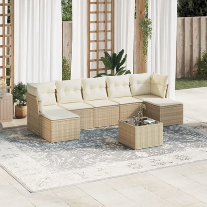 Set Divano da Giardino 8 pz con Cuscini Beige in Polyrattan | homemem39